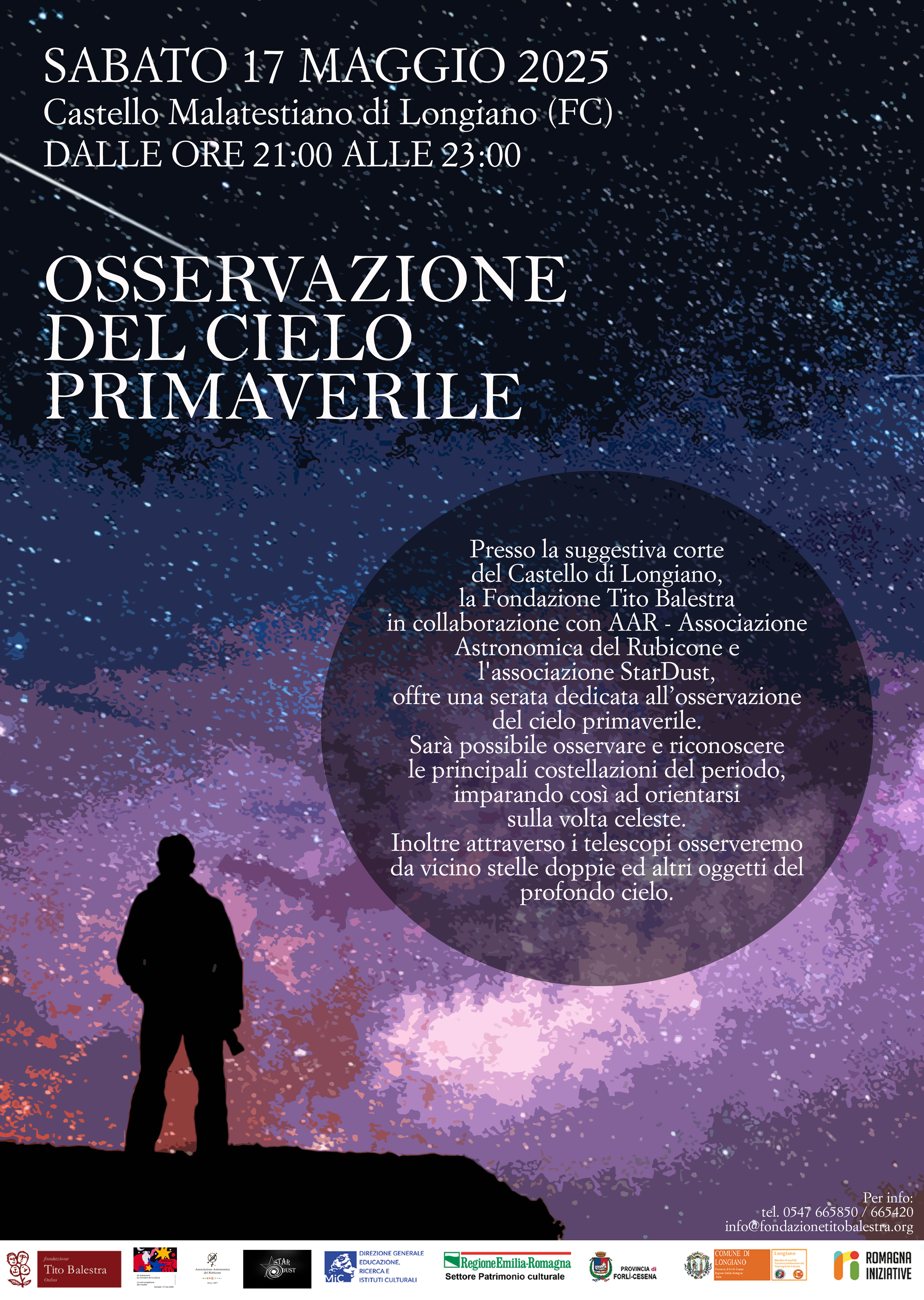 Locandina Osservazione del cielo primaverile 2025 immagine dell'evento: La Notte Europea dei Musei alla Fondazione Tito Balestra Locandina Osservazione del cielo primaverile 2025 immagine dell'evento: La Notte Europea dei Musei alla Fondazione Tito Balestra